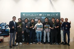 The team winning first prize at the final round of the Vietnam–Japan AI Hackathon 2025. (Photo: VNA)