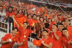 Vietnamese football players and fans celebrate their ASEAN Cup 2024 victory. (Photo: VNA)