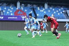 Midfielder Nguyen Thi Bich Thuy (second left) at Vietnam's friendly match during their training camp in Japan last week. Vietnam will play India in the AFC Women's Asian Cup 2026 on March 4 in Australia. (Photos courtesy of the Vietnam Football Federation)