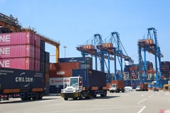 Container trucks operate at Gemalink International Port, part of the Cai Mep Port system in Ho Chi Minh City. (Photo: VNA)