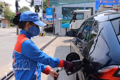 A worker pumps E10 petrol into a vehicle at Tran Phu filling station in Nghia Lo ward, Quang Ngai province. (Photo: VNA)