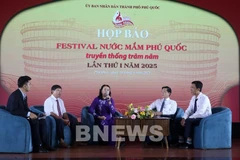 Representatives from Phu Quoc city and agencies at the press conference to announce the fisrt Phu Quoc fish sauce festival. (Photo: VNA)