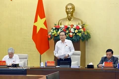 Politburo member, Secretary of the National Assembly (NA)'s Party Committee, and NA Chairman Tran Thanh Man speaks at the meeting at the NA House in Hanoi on April 5, ahead of the first session of the 16th legislature. (Photo: VNA)