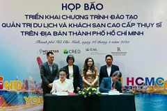 A press conference to announce the launch of the Swiss Executive Hospitality Training (Swiss EHT) programme (Photo: nongnghiepmoitruong.vn)