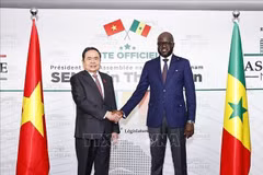 President of the Senegalese National Assembly El Malick Ndiaye (right) welcomes Vietnamese National Assembly Chairman Tran Thanh Man in Dakar on July 23. (Photo: VNA)
