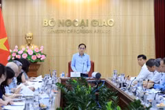 Minister of Foreign Affairs Le Hoai Trung speaks at the meeting. (Photo; VNA)