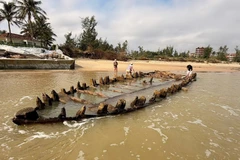 An old shipwreck is found on the beach of Tan Thanh in Hoi An Tay ward, Da Nang city on November 8. (Photo: baodanang.vn)