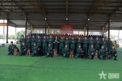 The Vietnam Border Guard's search-and-rescue contingent deploying to earthquake-hit Venezuela comprises 10 personnel and eight search-and-rescue dogs. (Photo: qdnd.vn)