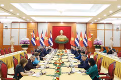 Party General Secretary To Lam hosts a reception for President of the National Assembly of People's Power and President of the Council of State of Cuba Esteban Lazo Hernandez in Hanoi on October 1, 2025 (Photo: VNA)