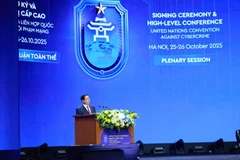 Prime Minister Pham Minh Chinh speaks at the October 25 high-level discussion held within the framework of the Signing Ceremony and High-Level Conference of the United Nations Convention against Cybercrime. (Photo: VNA)