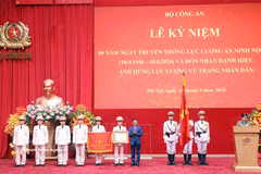 Politburo member and Permanent member of the Party Central Committee’s Secretariat Tran Cam Tu presents the title “Hero of the People’s Armed Forces” to the Department of Homeland Security under the Ministry of Public Security of Vietnam. (Photo: VNA) 