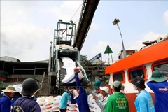 Rice is loaded into cargo. (Photo: VNA)