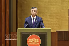 Minister of Finance Ngo Van Tuan presents the draft Law amending and supplementing several articles of the Law on Customs at the 16th National Assembly's first extraordinary session in Hanoi on August 3. (Photo: VNA)