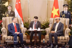 Party General Secretary and State President To Lam (L) and Singaporean President Tharman Shanmugaratnam at their talks on May 29. (Photo: VNA)