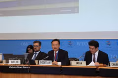Ambassador Mai Phan Dung, head of Vietnam’s Permanent Mission in Geneva, addresses the 16th Trade Policy Review session of Japan at the WTO. (Photo: VNA)