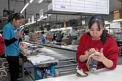 Workers of Ha Tay Chemical Textile Co., Ltd produce shoes for export. (Photo: VNA)