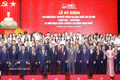 Party General Secretary and State President To Lam and delegates attend the ceremony marking the 120th founding anniversary of VNU-Hanoi on May 16. (Photo: VNA)