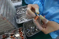 Electronic components are manufactured at the SANYOU VIETNAM Electronic Equipment Co., Ltd. in Tu Ha Industrial Park, Hue city. (Photo: VNA)