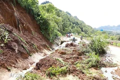 Landslides have disrupted traffic on National Highway 4D at the section bordering Lai Chau city and Phong Tho district, Lai Chau province, due to heavy rainfall. (Photo: VNA)