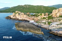 Tourists explore the ancient coral reef at Hang Rai, located within the Nui Chua World Biosphere Reserve. (Photo: VNA)