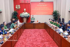At the departure ceremony in Hanoi on June 28 for a 41-member search and rescue team from the Ministry of Public Security heading to Venezuela. (Photo: VNA)