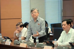A deputy contributes his ideas at the NA's group discussion. (Photo: VNA)