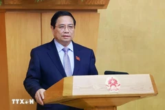 Prime Minister Pham Minh Chinh speaks at the Government’s April regular meeting (Photo: VNA)
