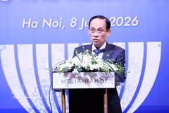 Vietnamese Minister of Foreign Affairs Le Hoai Trung delivers the opening remarks at a seminar on the role of political parties in building ASEAN Community in Hanoi on June 8 within the framework of the 3rd ASEAN Future Forum. (Photo: VNA)
