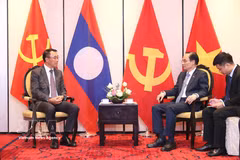 Politburo member and Minister of Foreign Affairs Le Hoai Trung (R) and Bounleua Phandanouvong, member of the Central Committee of the Lao People's Revolutionary Party and Chairman of its Commission for External Relations, meet in Hanoi on June 7, 2026. (Photo: VNA)