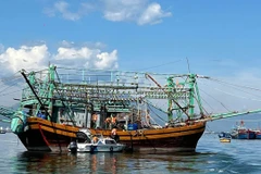 Da Nang City's border guards check departure documents of fishing boats. (Photo: VNA) 
