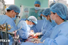 A medical team from the Hue Central Hospital performs a heart transplant for a patient. (Photo: VNA)