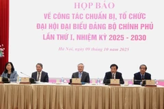 Politburo member, Permanent Deputy Secretary of the Government Party Committee and Permanent Deputy Prime Minister Nguyen Hoa Binh at a press briefing on the first Congress of the Government Party Organisation for the 2025–2030 tenure. (Photo: baochinhphu.vn)