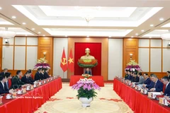 Party General Secretary To Lam hosts a reception for China's Minister of Foreign Affairs Wang Yi, Minister of National Defence Dong Jun, and Minister of Public Security Wang Xiaohong in Hanoi on March 16. (Photo: VNA)