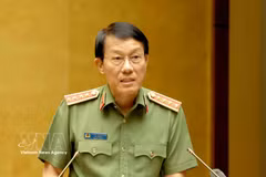 Politburo member and Minister of Public Security General Luong Tam Quang speaks at a national conference held on July 29 to disseminate and implement the resolutions adopted at the third plenum of the 14th Party Central Committee. (Photo: VNA)