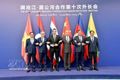 Deputy Prime Minister and Minister of Foreign Affairs Bui Thanh Son (first, left) and other officials at the 10th MLC Foreign Ministers’ Meeting in Yunnan, China, on August 15, 2025. (Photo: VNA)