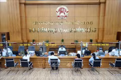 Receiving and processing documents from departments and sectors at the public administrative services centre of Bac Giang province. (Photo: VNA)