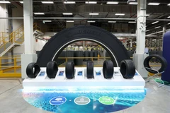 Different sizes of tyres are displayed at a Michelin plant. Tyres are a major Thai exports to the US. (Photo: bangkokpost.com)