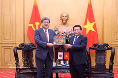 Prof. Dr Nguyen Xuan Thang, Chairman of the Central Theory Council (right), and Koichi Hagiuda, Acting Secretary-General of Japan’s Liberal Democratic Party (LDP) at their meeting on July 21 (Photo:VNA)