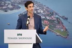 Aether Fuels founder and chief executive Conor Madigan speaking at the signing ceremony for the Project Beacon facility, which will be located on Pulau Bukom. (Photo: straitstimes.com)