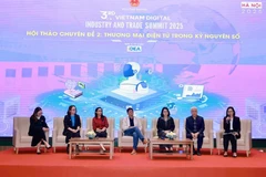 Speakers at the thematic session titled “E-commerce in the Digital Era”, held in Hanoi on December 3 as part of the Vietnam Digital Industrial and Trade Summit 2025. (Photo: VNA)