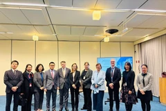 The Vietnamese inter-agency delegation from the Ministry of Foreign Affairs and the Ministry of Public Security in a group photo with representatives from the IPU, INTERPOL and UNODC. (Photo: VNA)