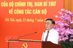 Politburo member and Permanent member of the Communist Party of Vietnam Central Committee's Secretariat Tran Cam Tu speaks at the conference on July 23. (Photo: VNA)
