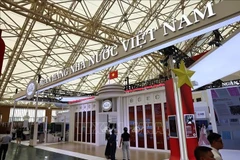 the State Bank of Vietnam's booth at the Exhibition on National Achievements on the occasion of the 80th anniversary of National Day. (Photo: VNA)