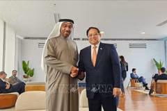 Prime Minister Pham Minh Chinh (R) meets with UAE Minister of State for Foreign Affairs Ahmed Ali Bin Al Sayegh in Rio de Janeiro on July 7 (Photo: VNA)