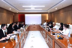 The meeting between the Department of Debt Management and External Economic Relations under the Vietnamese Ministry of Finance and the Department of International Finance and Cooperation under the Lao Ministry of Finance in Hanoi on June 30. (Photo courtesy of the Vietnamese Ministry of Finance)