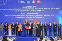 Deputy Prime Minister Ho Duc Phoc and European Commissioner for International Partnerships Jozef Sikela witness the signing ceremony of a loan agreement between the French Development Agency (AFD) and Vietnam Electricity in Hanoi on March 24. (Photo: VNA) 