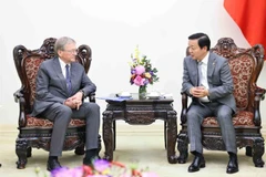 Deputy Prime Minister Tran Hong Ha (R) receives Boris Yuryevich Titov, Special Envoy of the Russian President for relations with International Organisations for the Achievement of Sustainable Development Goals in Hanoi on January 15. (Photo: VNA)