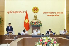 NA Vice Chairman Vu Hong Thanh (first, left) addresses the discussion on March 19. (Photo: VNA)