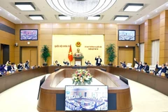 All members of the NA Standing Committee present at the session vote in favour of resolutions on administrative unit standards and urban classification. (Photo: VNA)