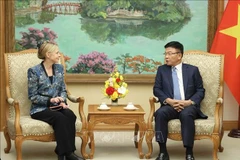 Deputy Prime Minister Le Thanh Long (R) and Amazon Vice President for International Public Policy & Government Affairs Susan Pointer at their meeting in Hanoi on December 5 (Photo: VNA)